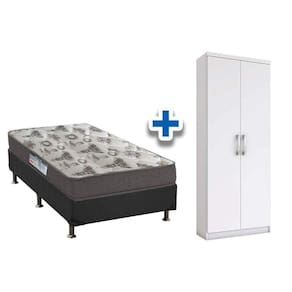 Cama Box Solteiro Crc + D33 Iso Ortobom + Armário Multiuso Margarida Branco