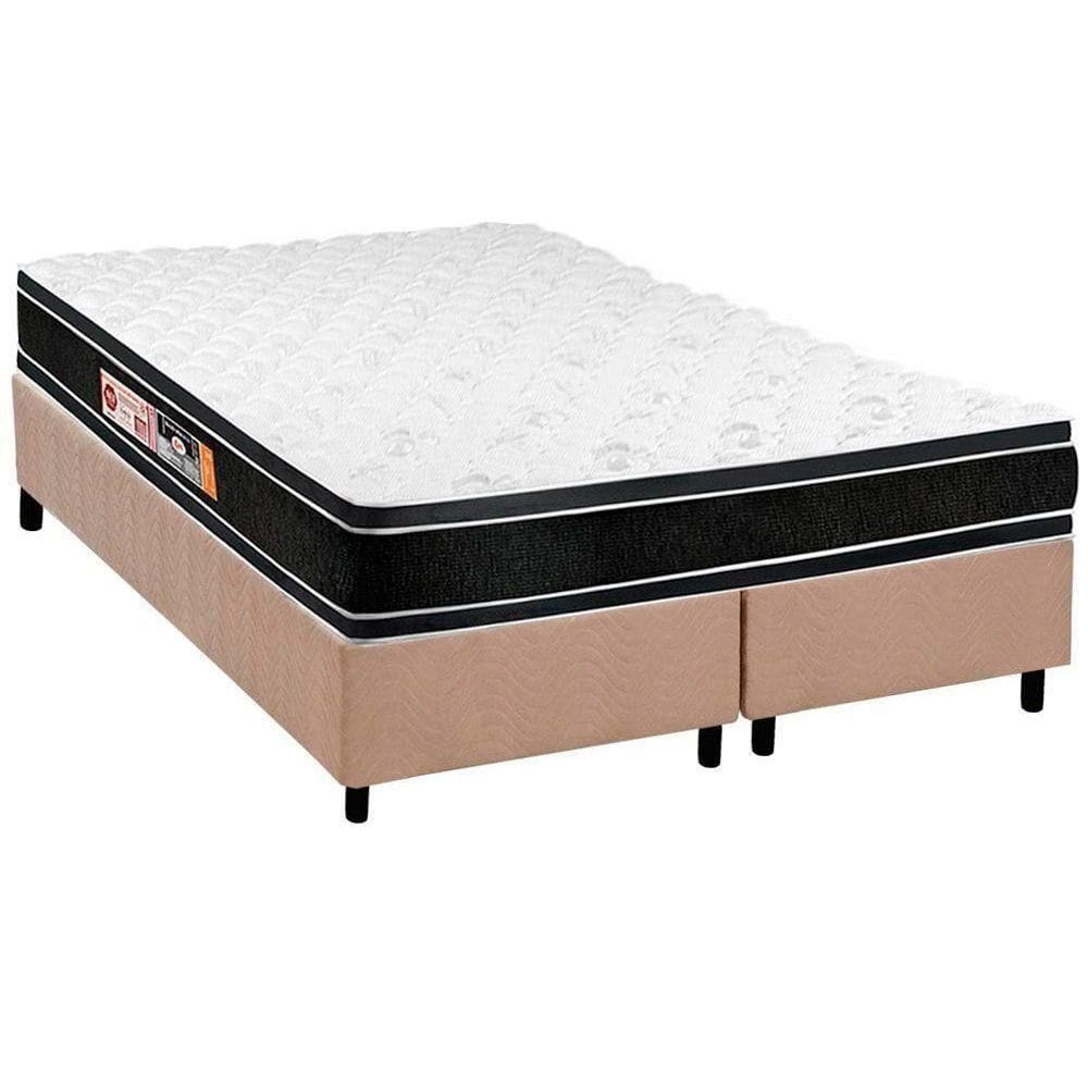 Cama Box King: Colchão Espuma Castor D33 Black E White + Base Crc Suede Clean(193X203)