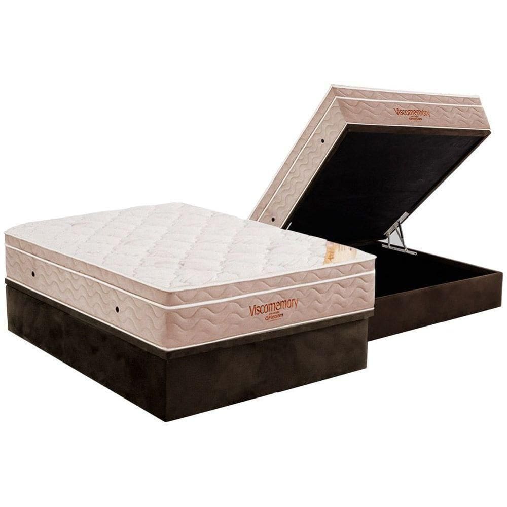 Cama Box Baú Casal: Colchão Ortobom D33 Viscoelástico Apollo Viscomemory + Base Brown(138X188)