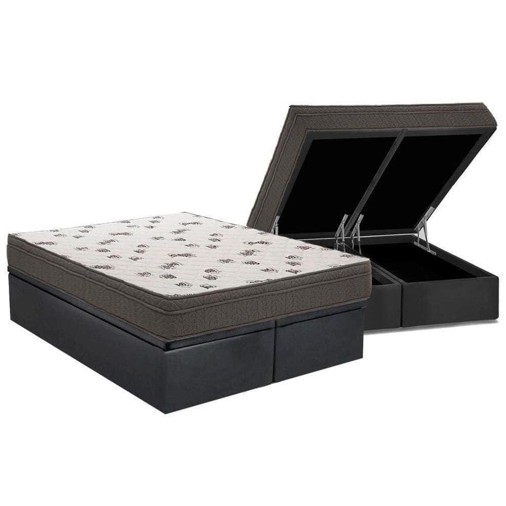 Cama Box Baú Queen: Colchão Espuma Ortobom D45 Light + Base Crc Suede Gray(158X198)