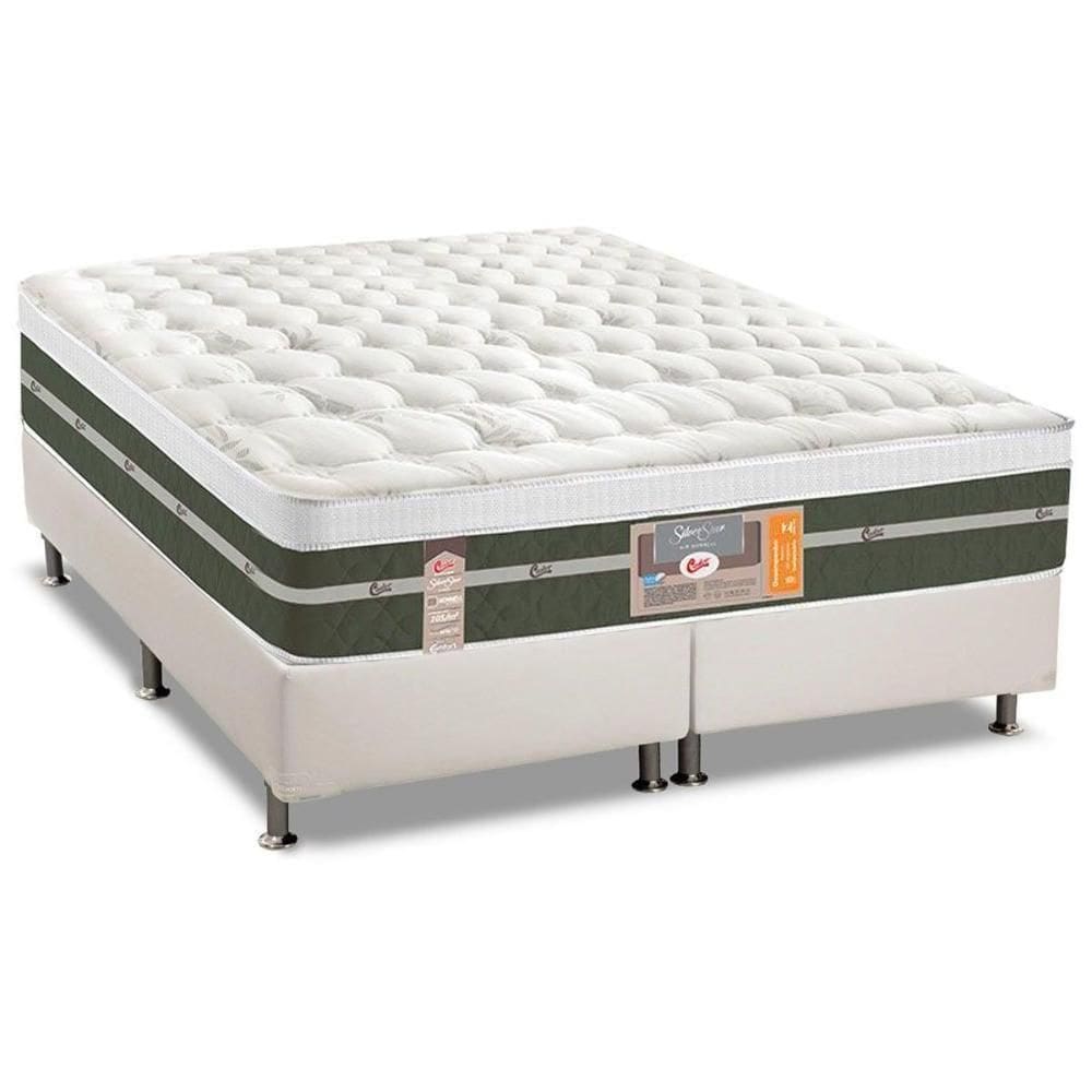 Cama Box King: Colchão Molas Bonnel Castor Silver Star Air + Base Crc Courano White(193X203)