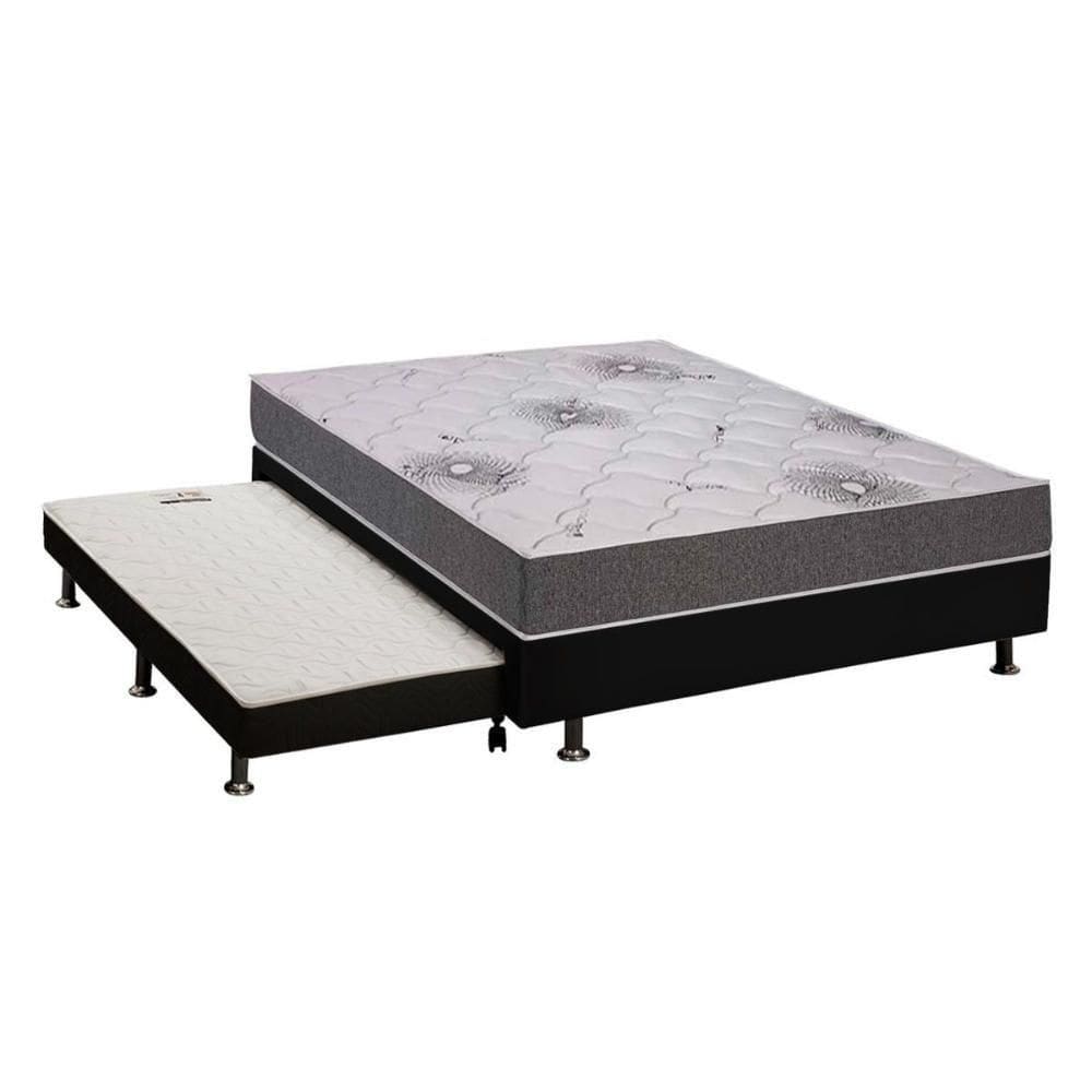 Cama Box C/Auxiliar Casal: Colchão Espuma Polar D33 Pérola Premium + Base Crc Rústico Black(138X188)