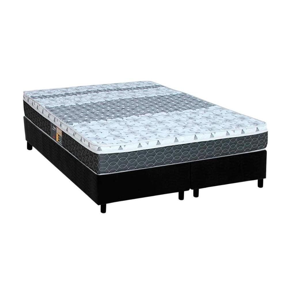 Cama Box Queen: Colchão Molas Castor Bonnel System Class + Base Crc Suede Black(158X198)