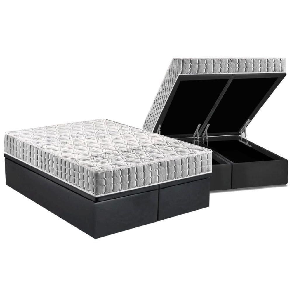 Cama Box Baú Queen: Colchão Espuma Anjos D33 Orthosono + Base Crc Suede Gray(158X198)