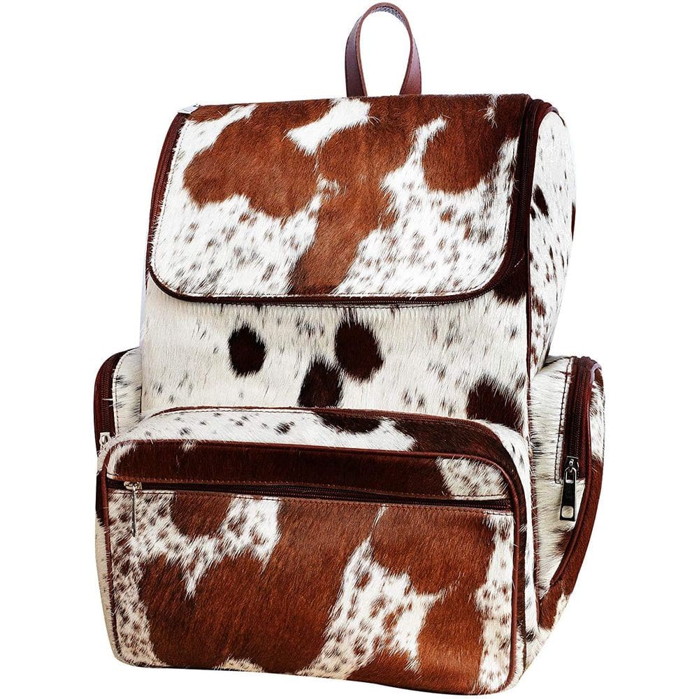 Mochila de fraldas LP-FACON Western Cowhide Leather Brown & White