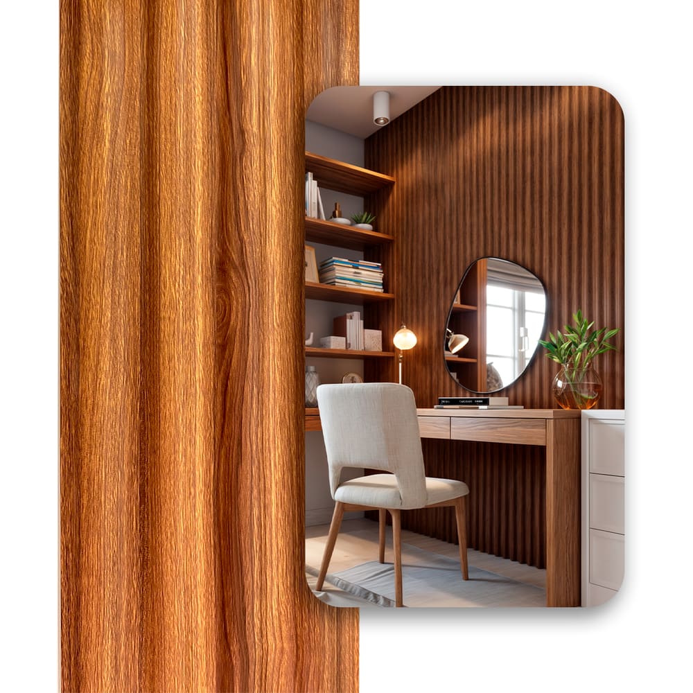 Painel Ripado Cor: Nogueira de uso Interno em WPC Soft 2,90m x 19cm