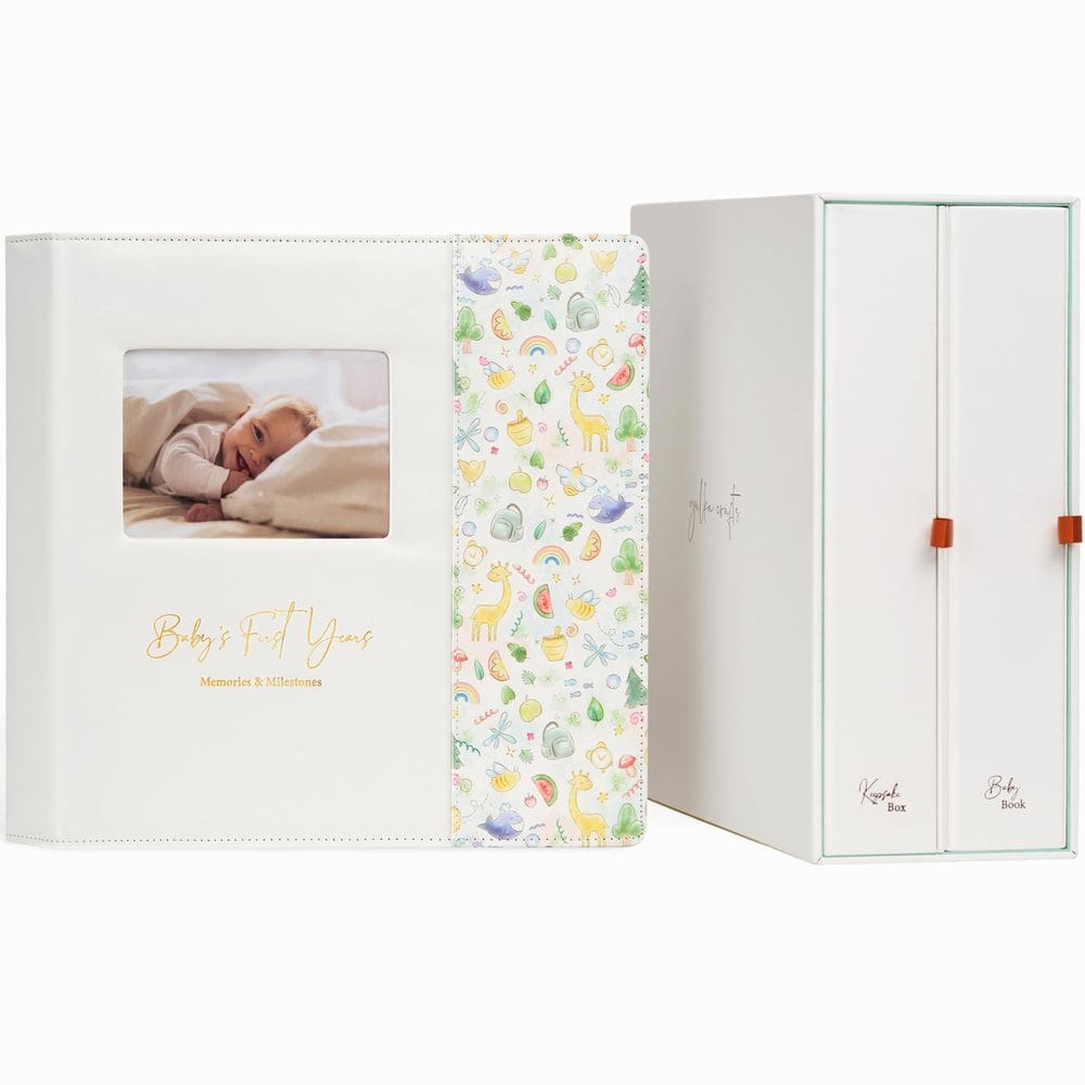Lembrança de livro de memórias para bebês Yulka Crafts com capa de couro