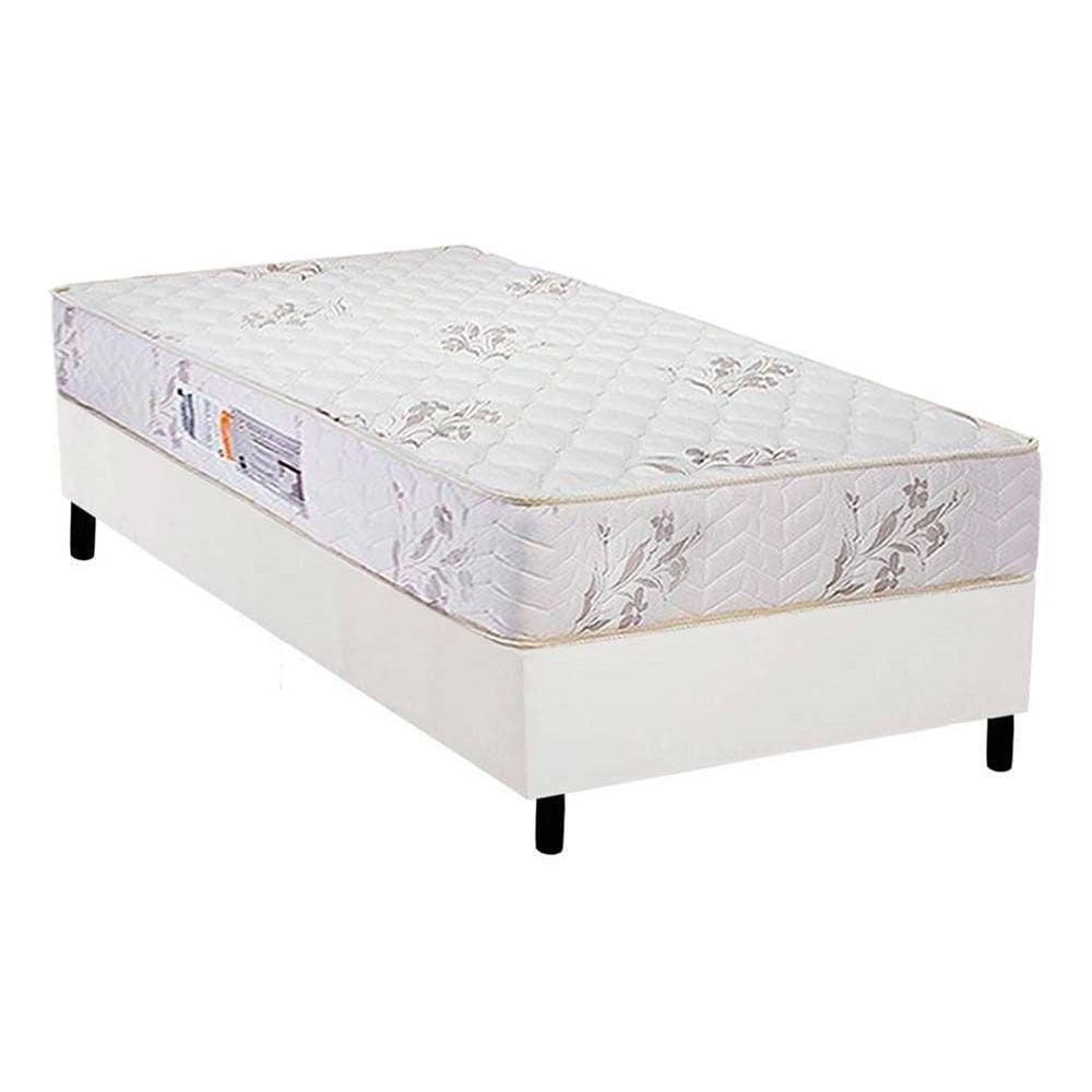 Cama Box Solteiro: Colchão Espuma D45 Luckspuma Gran Luck + Base Crc Courano White(88X188)
