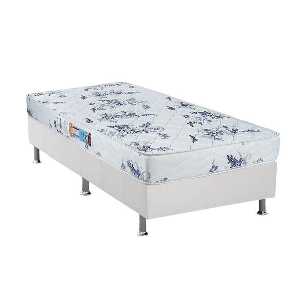 Cama Box Solteiro: Colchão Espuma Luckspuma D28 Celebrity + Base Crc Courano White(88X188)
