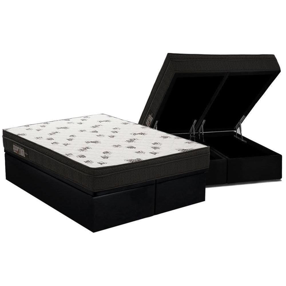 Cama Box Baú Queen: Colchão Espuma Ortobom D45 Light Saúde Ortopillow + Base Black(158X198)