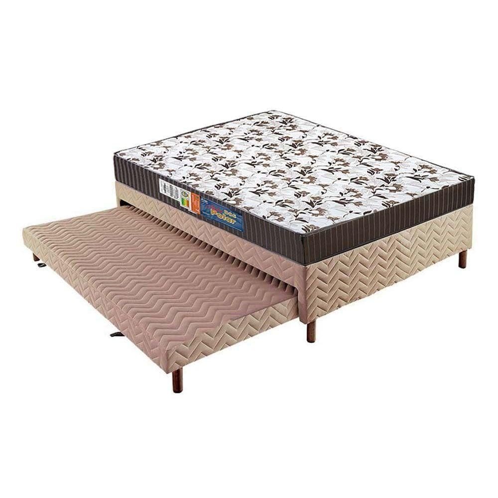 Cama Box C/Auxiliar Casal: Colchão Espuma Polar D28Ep Orthoface + Base Crc Rústico Bege(138X188)