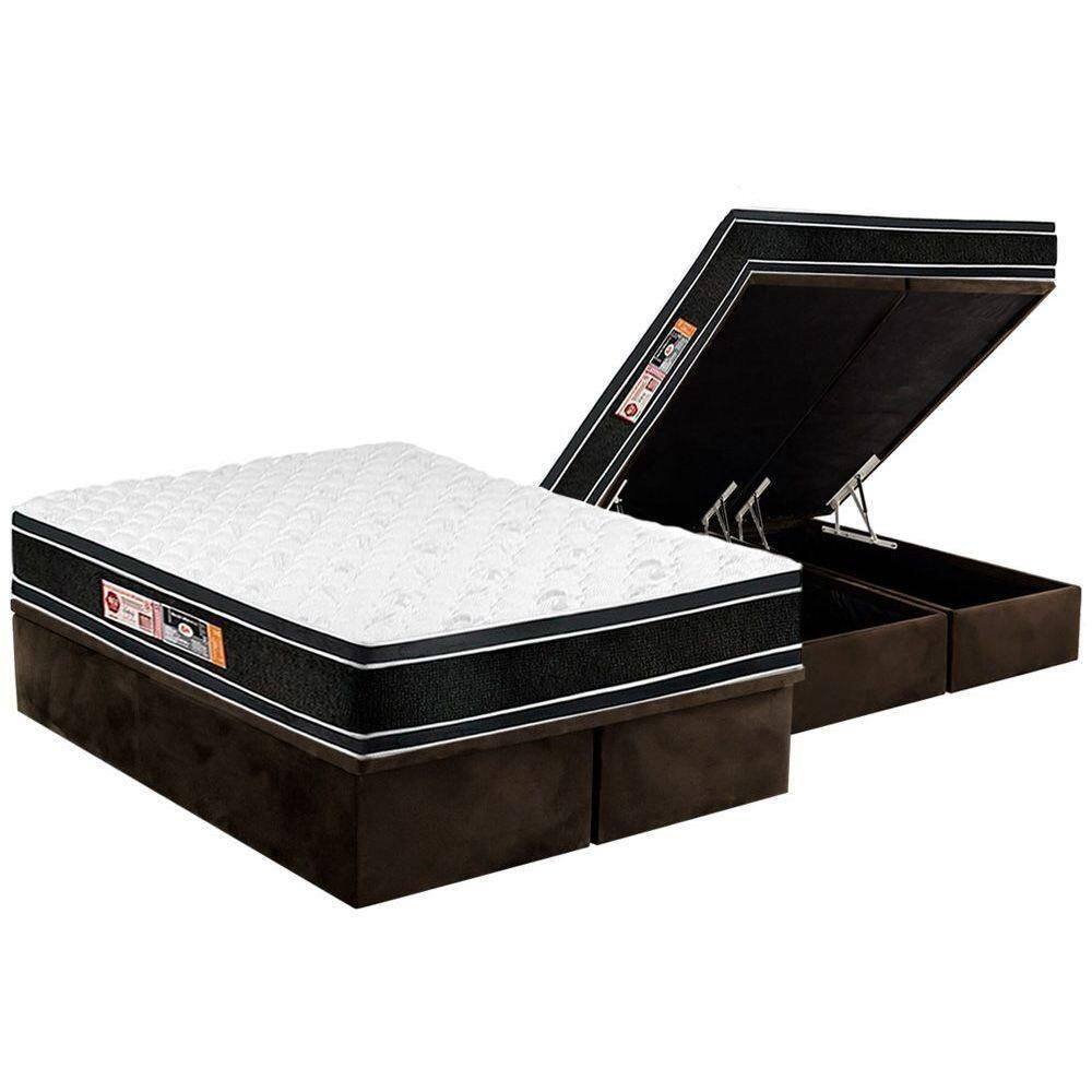 Cama Box Baú King: Colchão Espuma Castor D33 Black E White Double Face + Base Brown(193X203)
