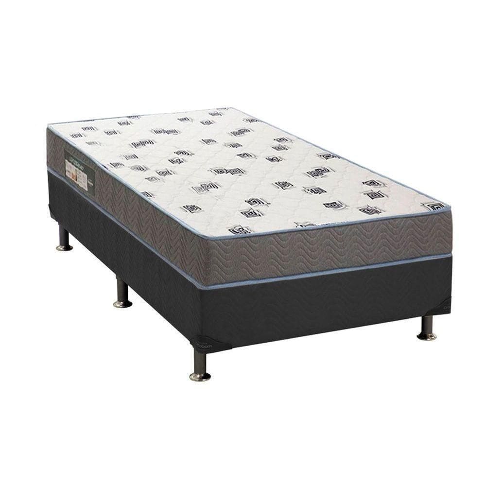 Cama Box Solteiro: Colchão Espuma Ortobom D33 Light Saúde + Base Crc Suede Cinza(88X188)