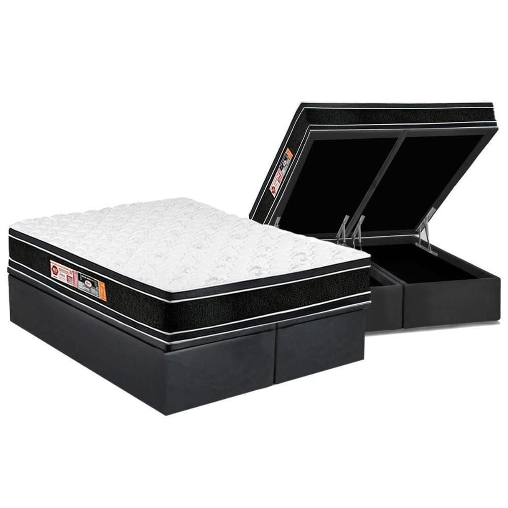 Cama Box Baú King: Colchão Espuma Castor D33 Black E White Double Face + Base Gray(193X203)