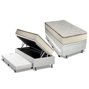Cama Box Baú C/Auxiliar Solteiro: Colchão Molas Bonnel Montreal Spring + Base Branco(88X188)