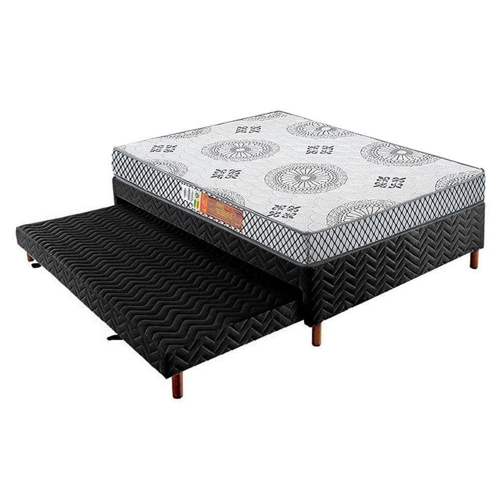 Cama Box C/Auxiliar Casal: Colchão Espuma Polar D20 Pérola Gray + Base Crc Suede Black(138X188)