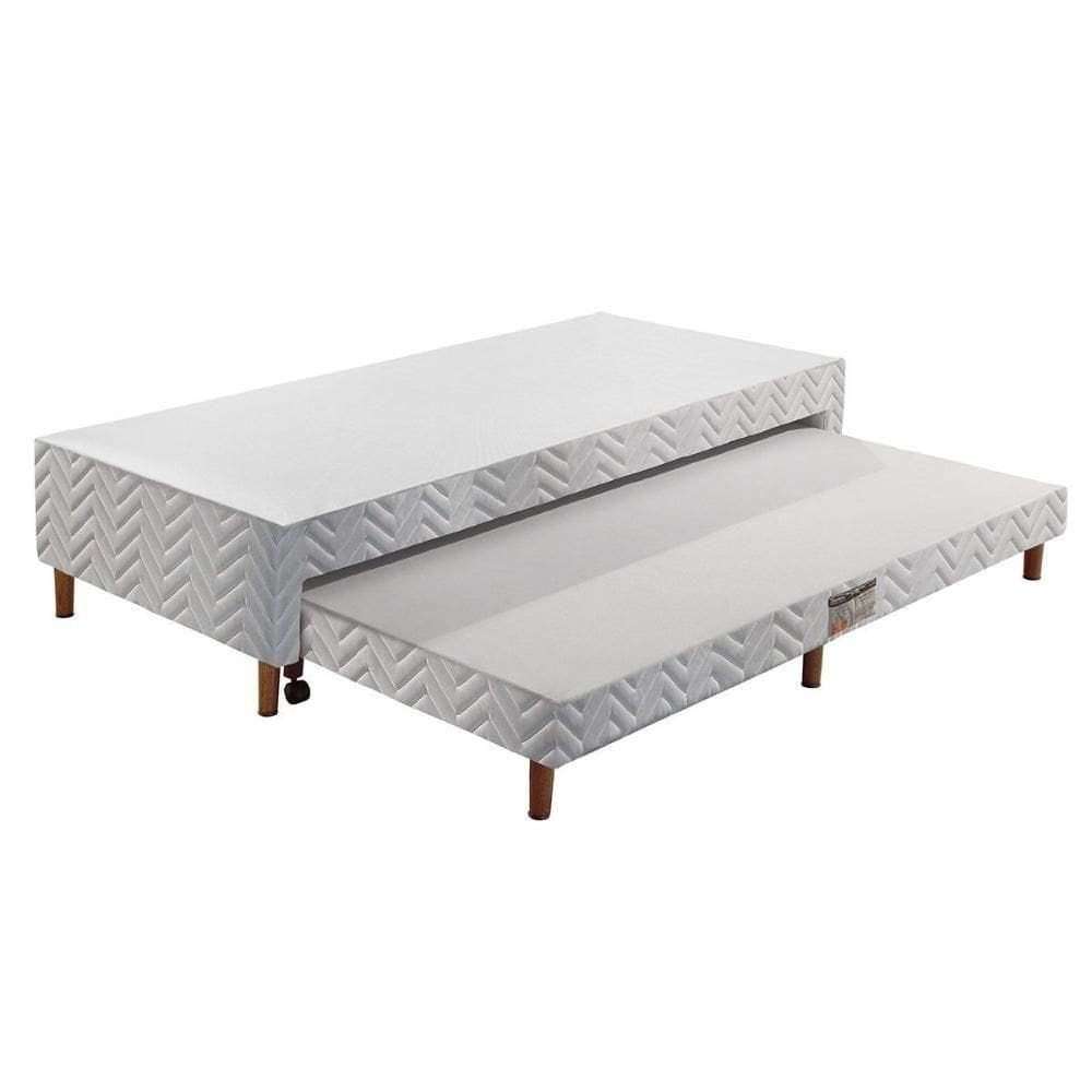Cama Box Base C/auxiliar Solteiro Universal Tecido Bordado White (88x188x30) - Paropas