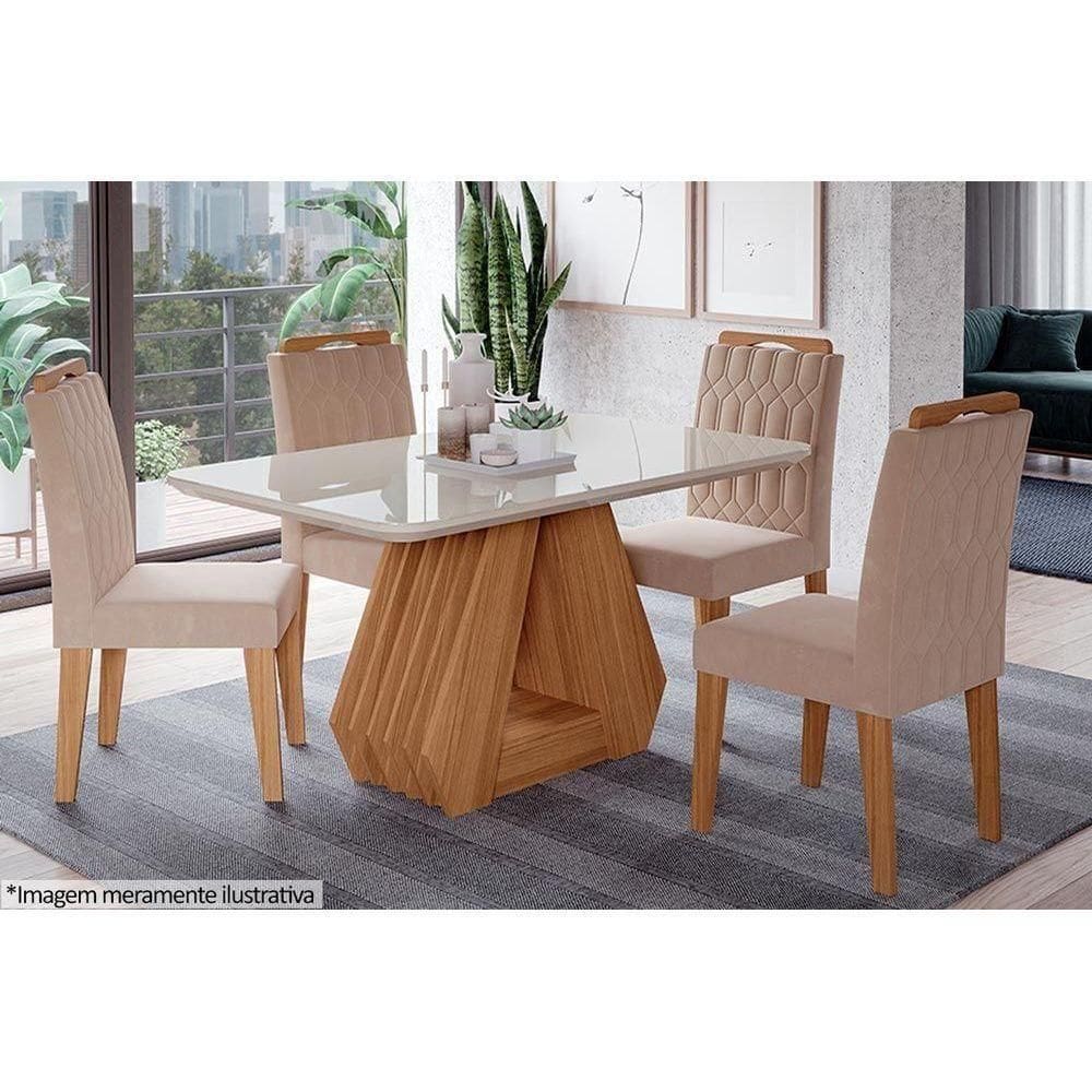 Cadeira Sala De Jantar Paola Kit 6 Un Savana-madeirado-suede Nude Bege