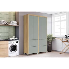 Armário Multiuso Lavanderia Marquesa C/ 4 Portas E 4 Gavetas 140cm Nature/verde - Nesher