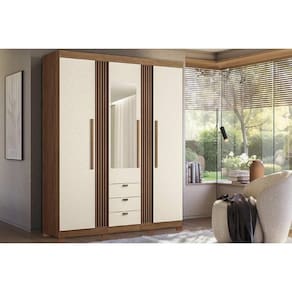 Guarda Roupa Solteiro 3 Portas 3 Gavetas C/ Espelho E Pés 3.3 Aurora Jatoba/areia - Santos Andirá