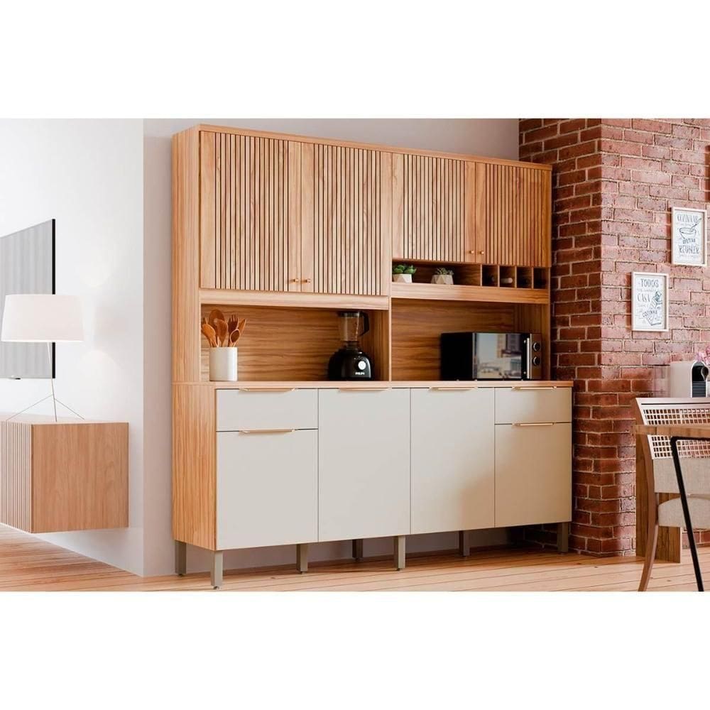 Kit De Cozinha Compacta Concord 8 Portas E 2 Gavetas 200x206cm Amendoa-off White - Ronipa