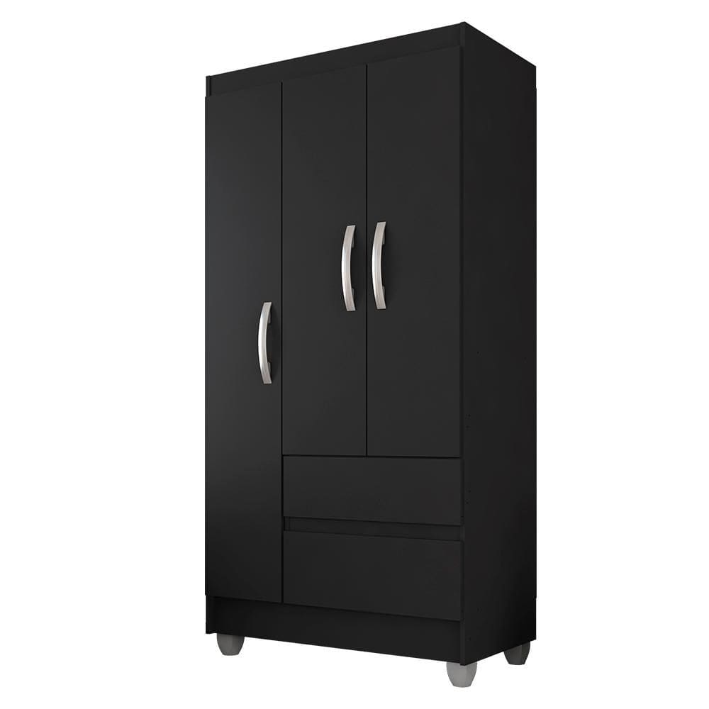 Guarda Roupa Solteiro Lohaine 3 Pts Preto Fosco - Moveis Arapongas