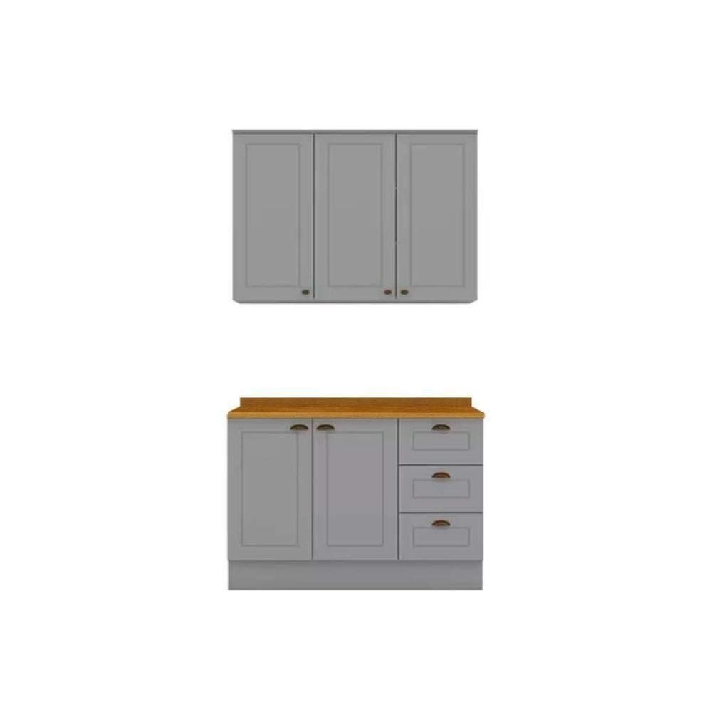Cozinha 3 Peças (1 Aéreo + 1 Balcão + 1 Complemento) Cz123 Cinza