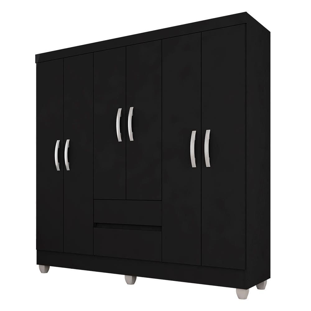Guarda Roupa Casal Cancun 6 Pts 2 Gav Preto Fosco - Móveis Arapongas