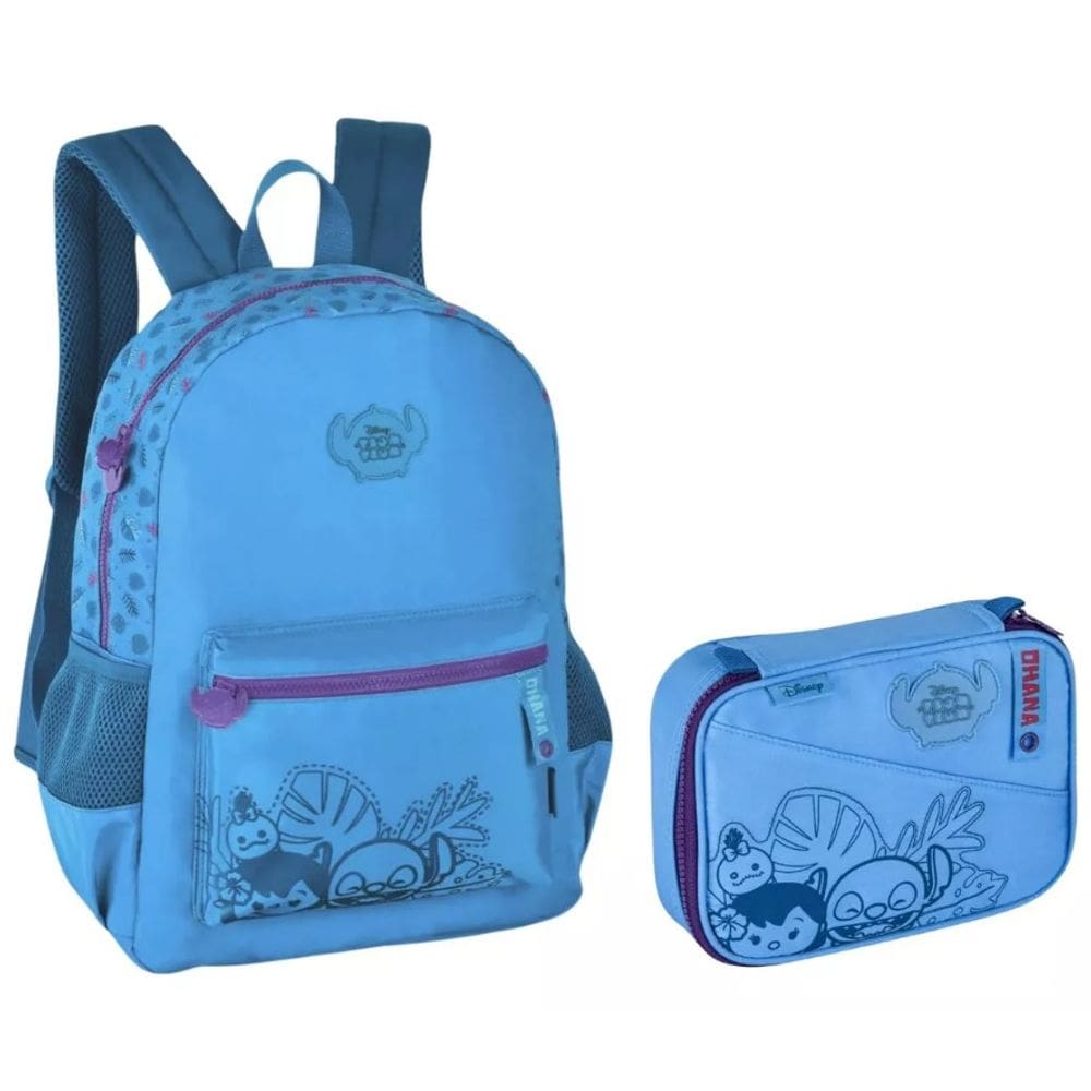 Kit Mochila de Costas Disney Stitch Tsum Tsum com Estojo