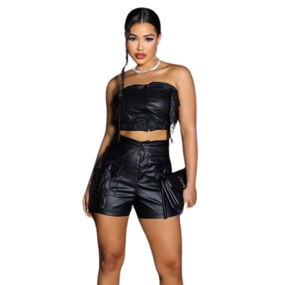 Conjunto Feminino de Short e Top Cropped Eloa Preto