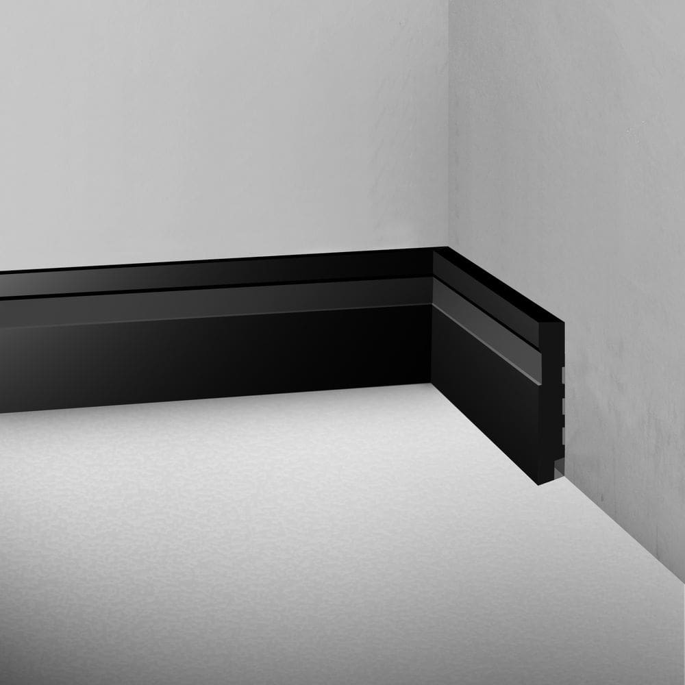 Rodapé Poliestireno 7cm Frisado Preto 1m RM Decor