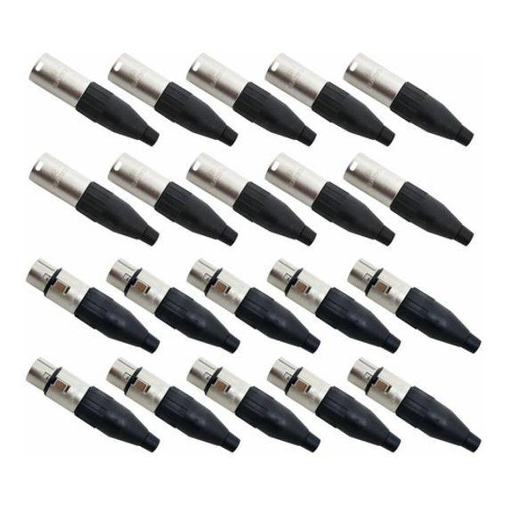 Kit 20 Conector Xlr Canon Macho E Femea Niquelado Sa2X