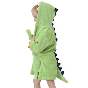Roupão de banho C-YOUNG, toalha infantil de algodão, dinossauro, com capuz, verde S