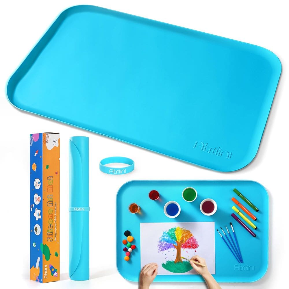 Tapete de arte de silicone ATmini para crianças com lábio 60x40cm azul