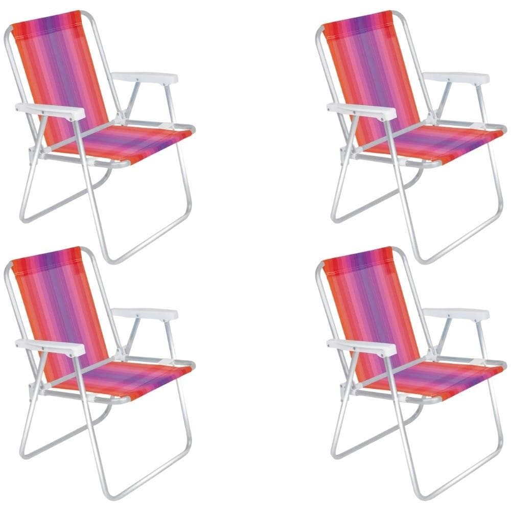 Cadeira de Praia Alta em Alumínio 4 Unidades Vermelho com Lilás 2241 MOR