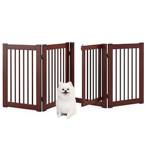 Portão para animais de estimação Giantex 30"H × 80" W de madeira com porta para cachorro Dark Cherry