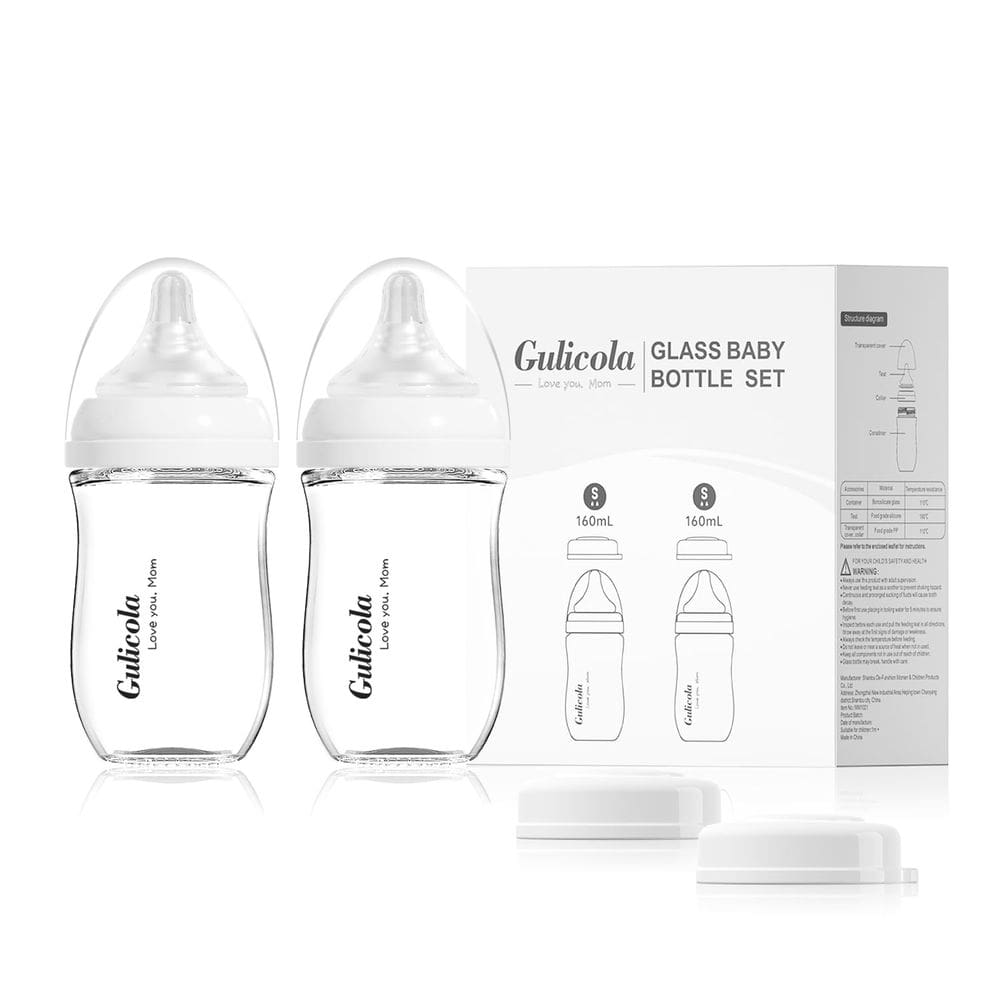 Mamadeira de vidro Gulicola Natural 160mL 0-3m com bico de fluxo lento