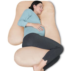 Almofada de gravidez MOON PARK em forma de U de corpo inteiro com capa marrom