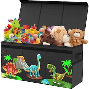 Cesta de brinquedos RUTIFUN extra grande com tampa com design de dinossauro preta