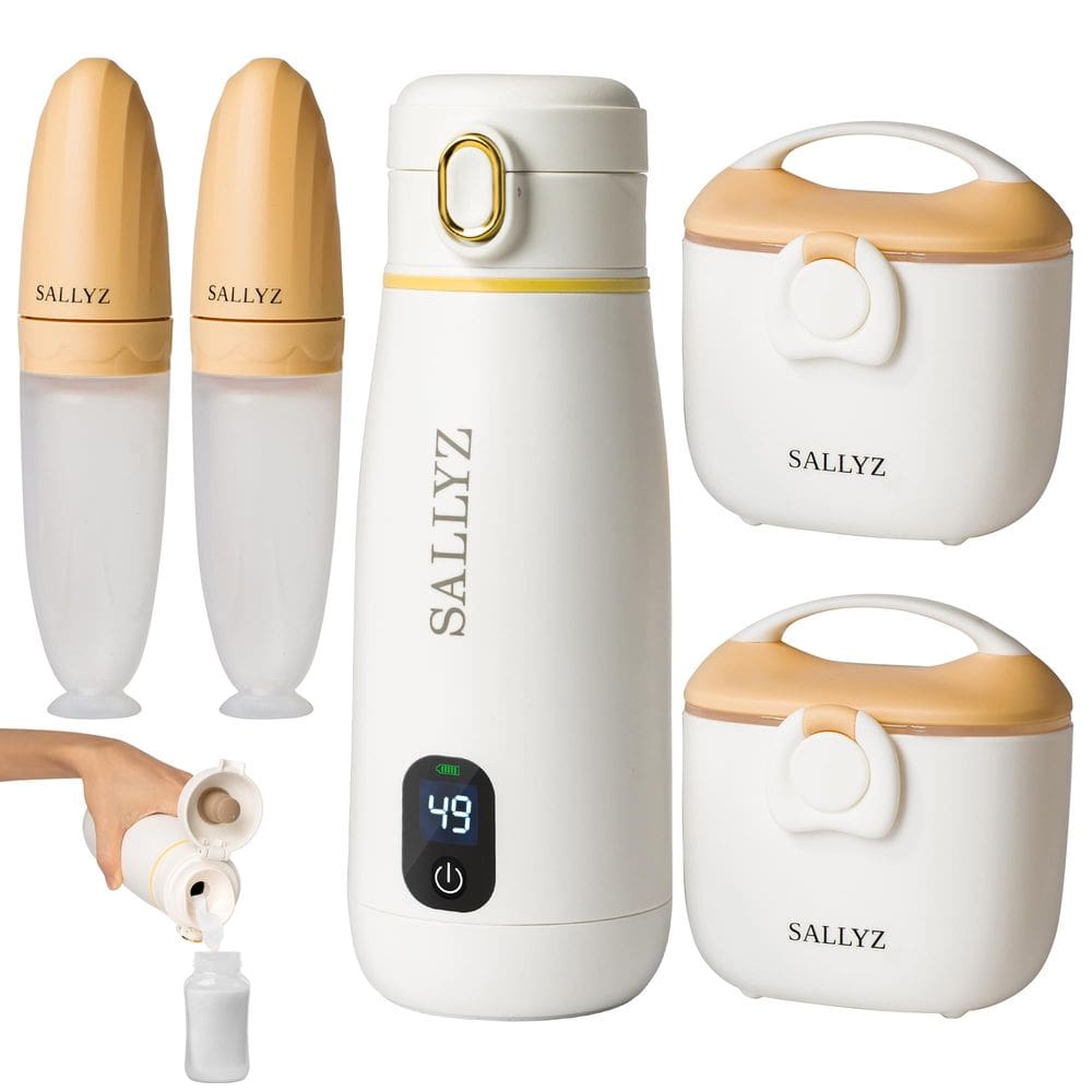 Aquecedor de leite portátil SALLYZ Nomad com colheres e recipientes para alimentação