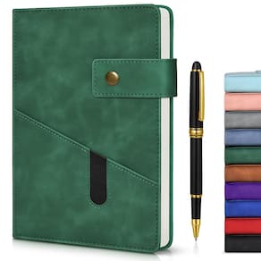 Caderno de diário vfaejll verde A5 forrado de couro 200 páginas