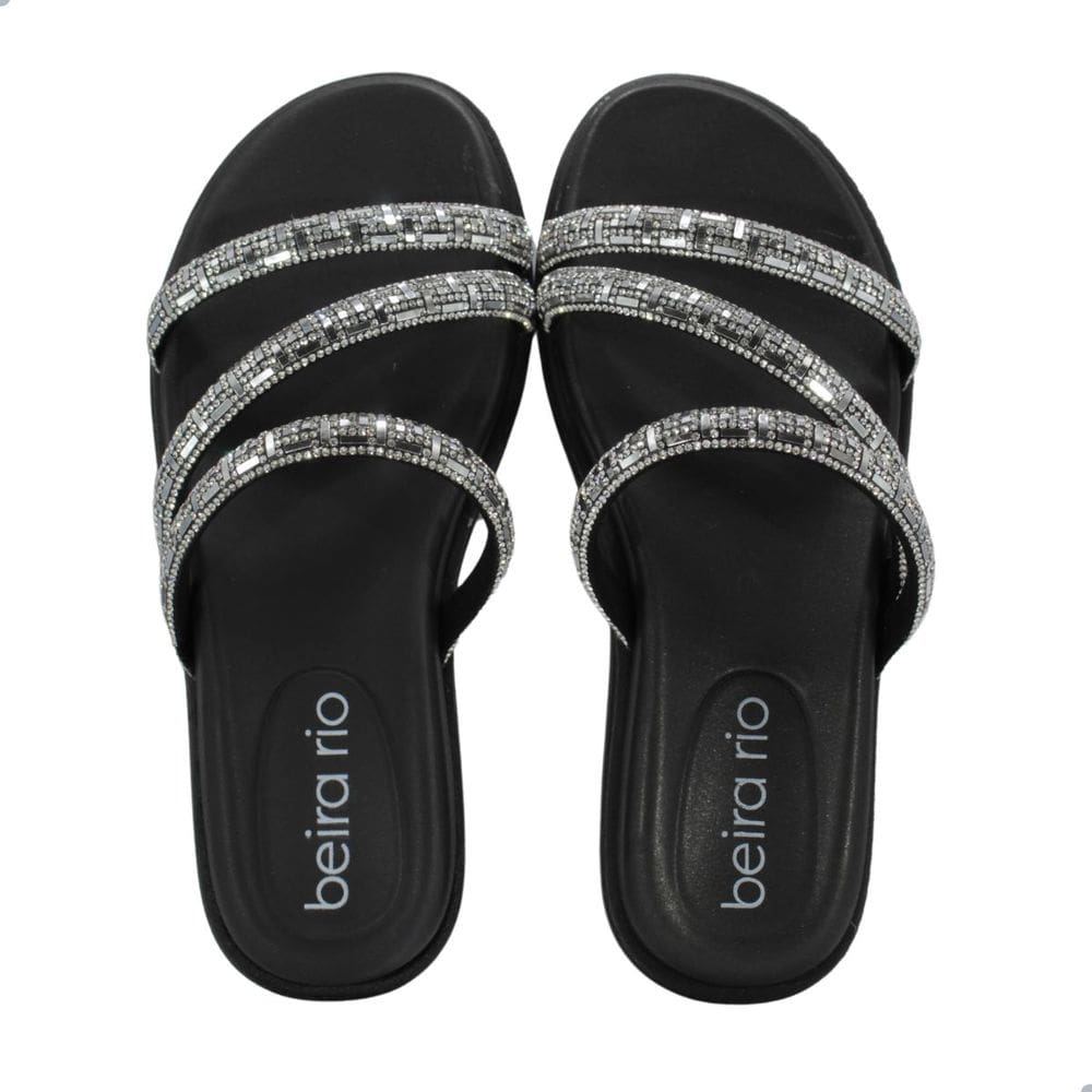 Tamanco Feminino Beira Rio Preto e Prata