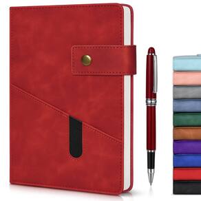 Caderno de diário vfaejll vermelho A5 forrado de couro 200 páginas