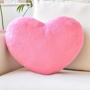Almofada de coração XVTRU macia rosa pêssego, pele de coelho sintética 33x25cm