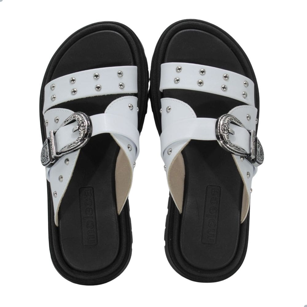 Tamanco Feminina Moleca Fivela Tachas Branco