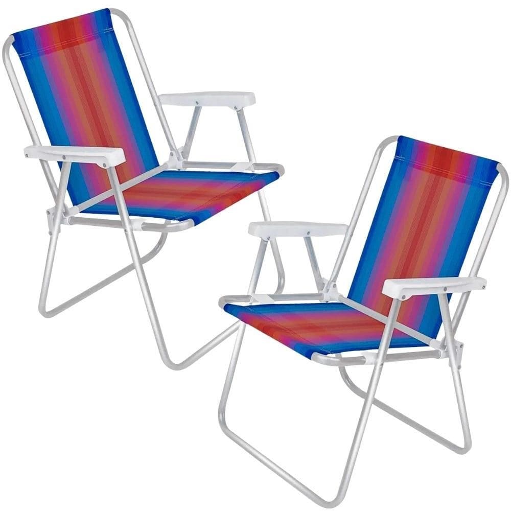 Cadeira de Praia Alta em Alumínio 2 Unidades Degradê Azul e Laranja MOR