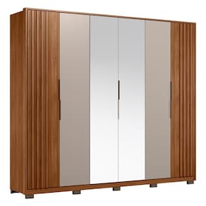 Guarda Roupa Casal Atrice Ripado 6 Portas com 2 Espelhos e Pés - Demartêz