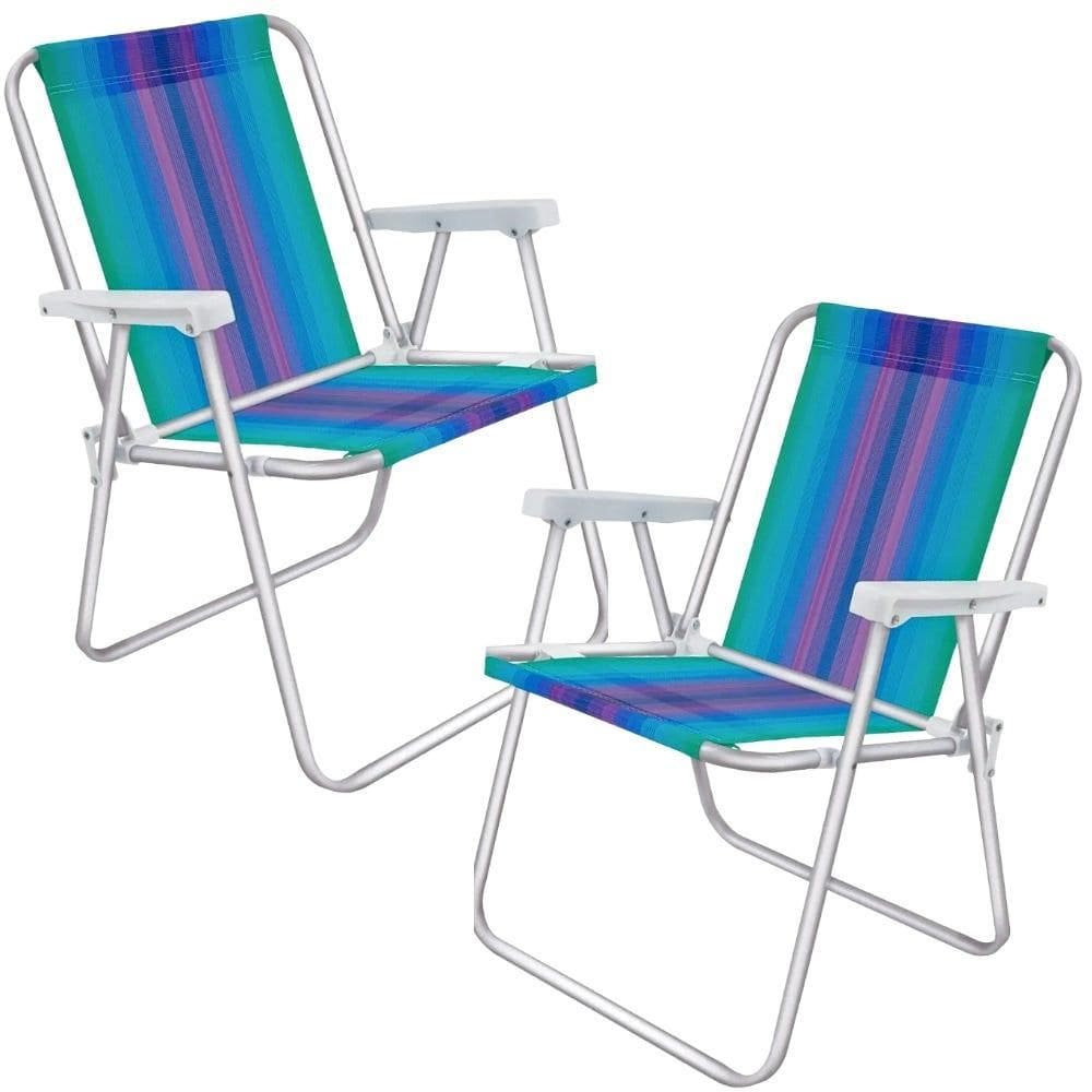 Cadeira de Praia Alta em Alumínio 2 Unidades Degradê Verde, Azul e Lilás MOR
