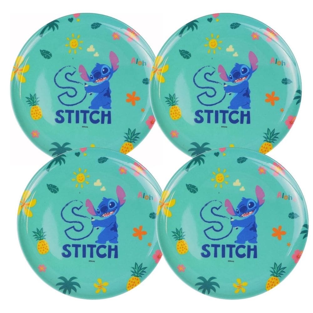Jogo 4 Pratos Raso Refeição Infantil Melamina 20cm Stitch Disney - Tuut