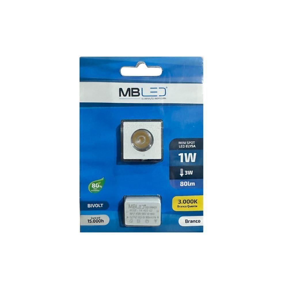 Mini Spot Led De Embutir Quadrado 1w 3000k Branca